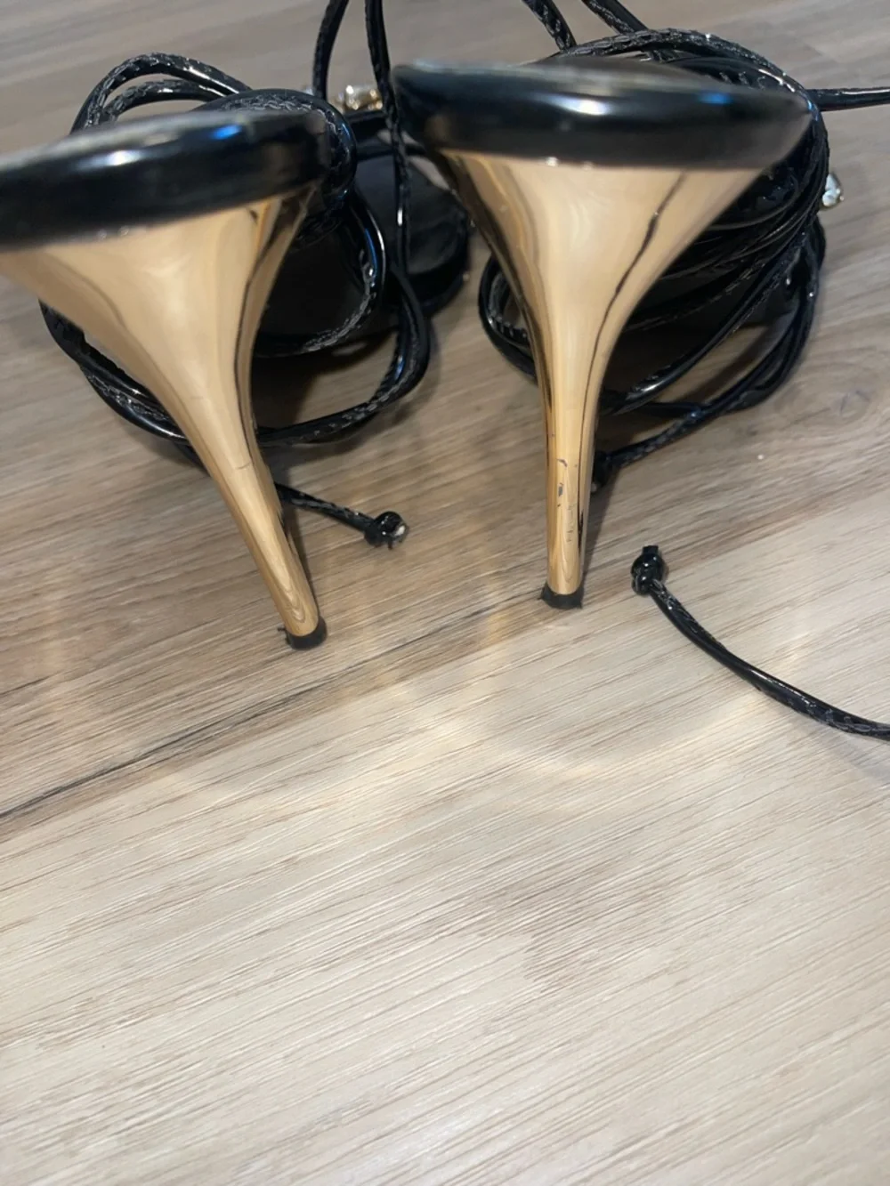 So Me Black Pointed Toe Jeweled Lace-Up Sandals - Picture 3 of 5